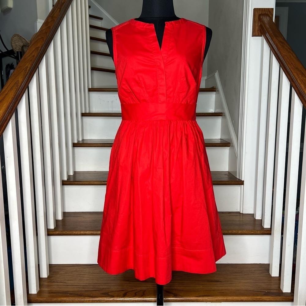 Anthropologie Maeve Adrian Red Midi Sleeveless Smocked Shirt Dress - Picture 2 of 9
